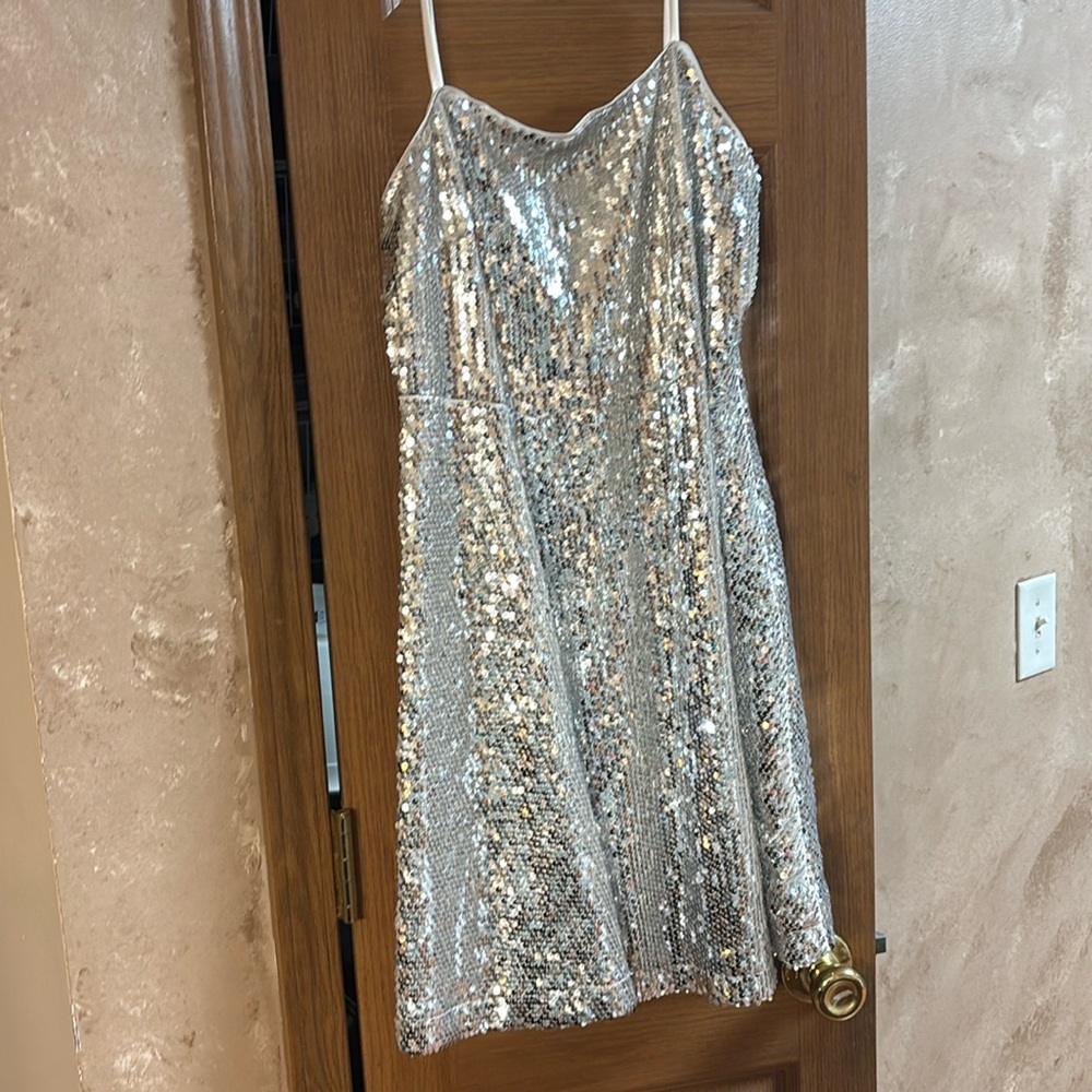 Silver sequin formal homecoming dress
